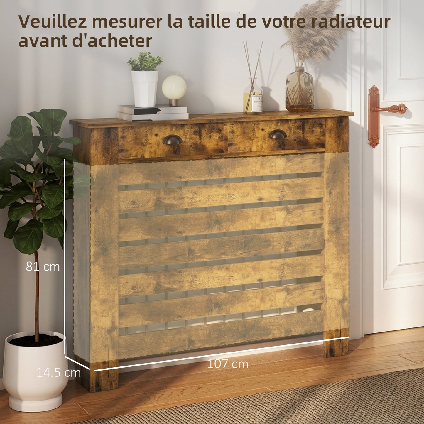 HOMCOM 95.5H x 111Wcm Radiator Cover, with Drawer - Rustic Brown