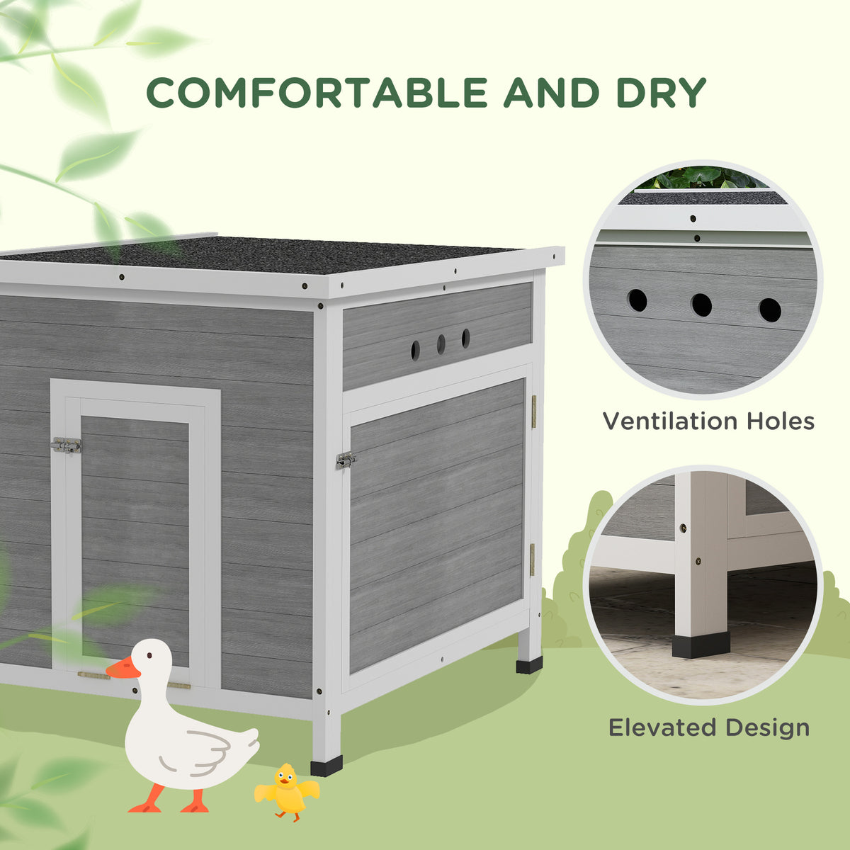 PawHut wooden duck house with ventilation holes and raised legs
