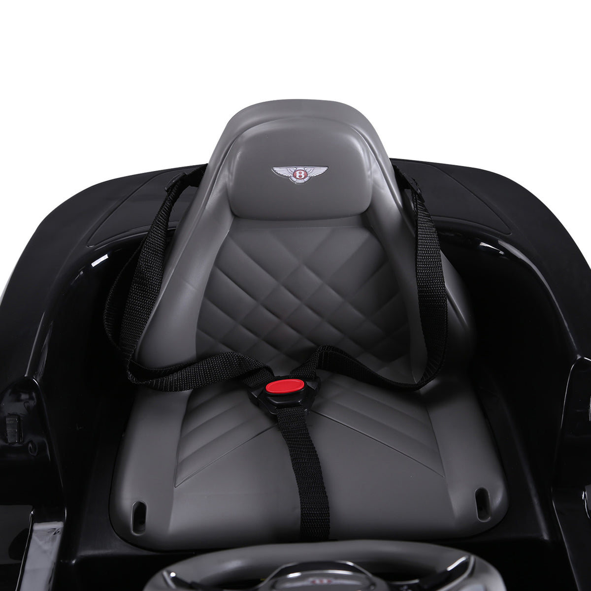 HOMCOM Bentley GT ride-on car seat with quilted upholstery and a black safety harness