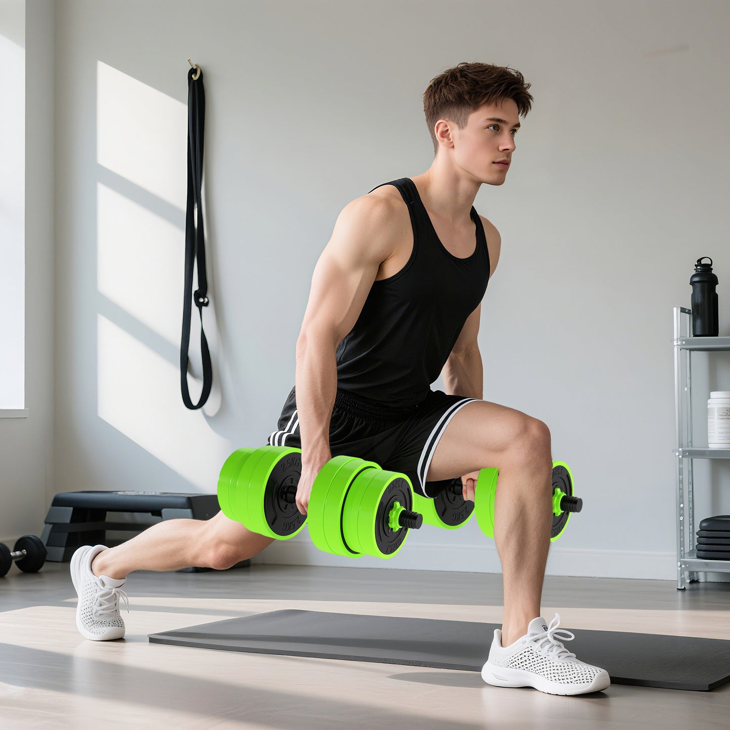 SPORTNOW 30kg 6-In-One Adjustable Weight Dumbbells Set, Barbell, Kettlebell, Push Up Stand - Green