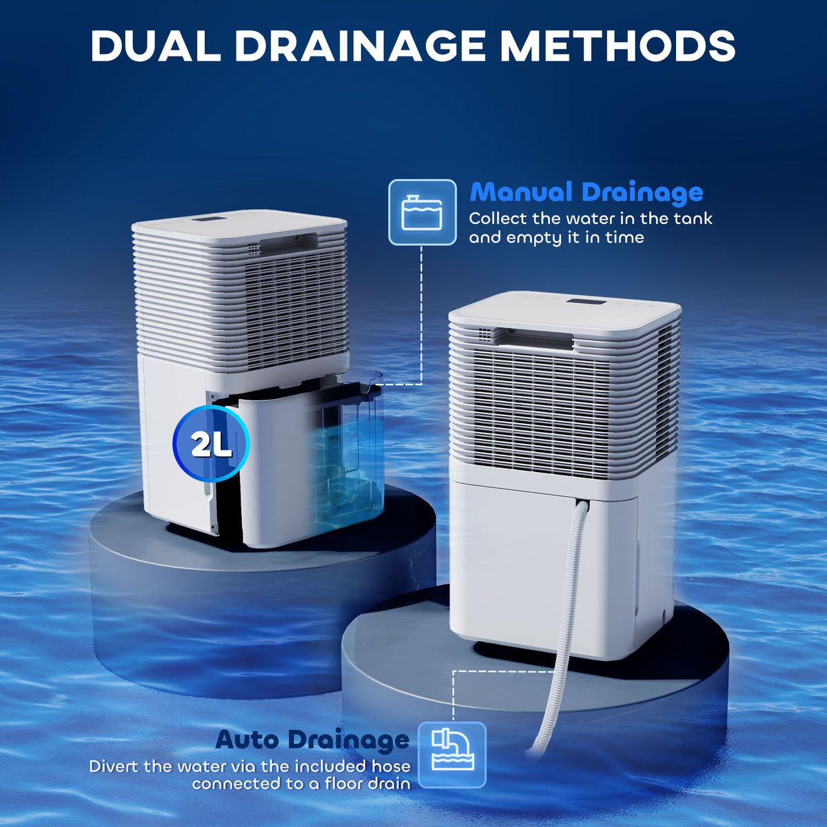 White HOMCOM dehumidifier with removable water tank and continuous drain hose