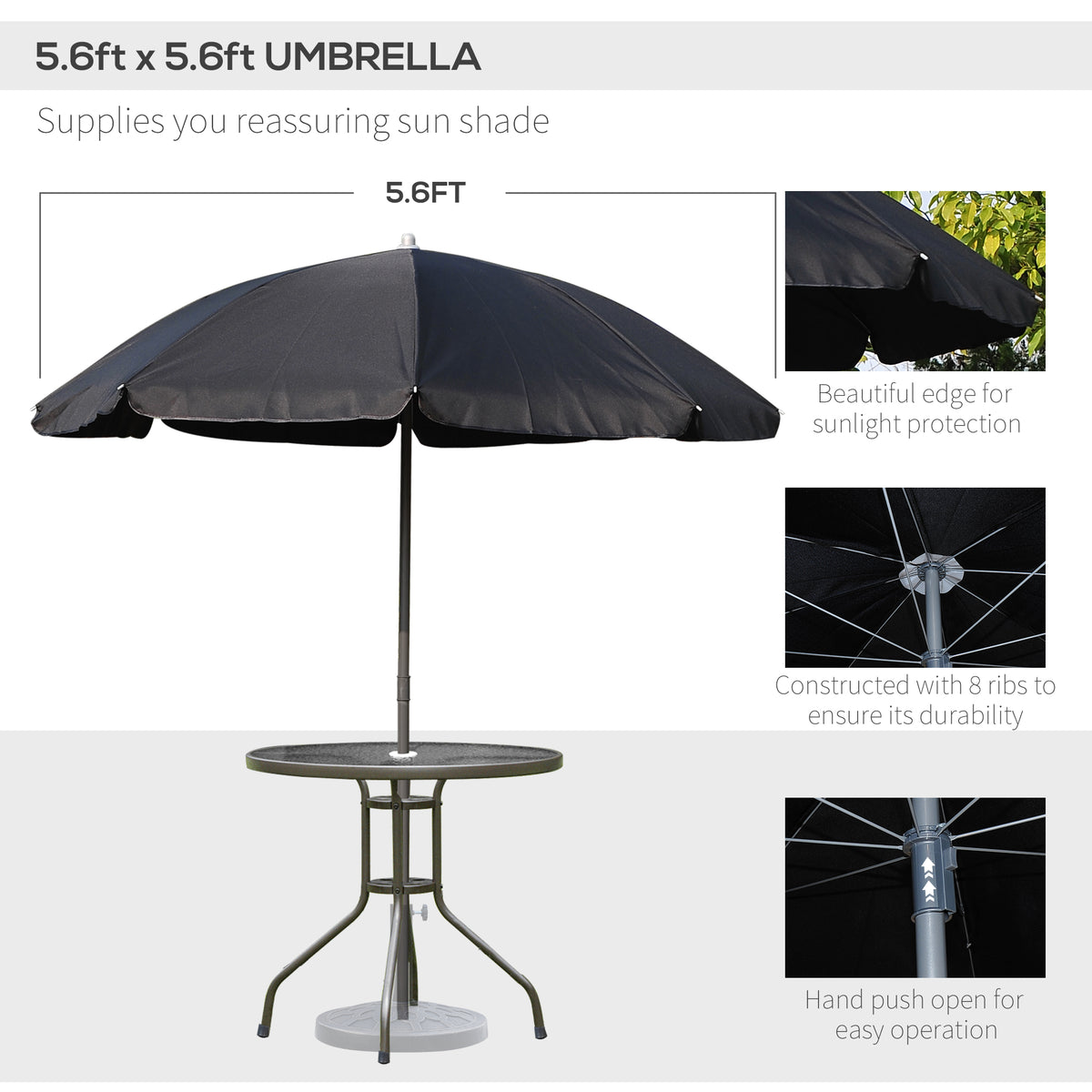 Outsunny 6 Piece Garden Dining Set with Umbrella, Patio Sets with Parasol with 4 Folding Dining Chairs, Black