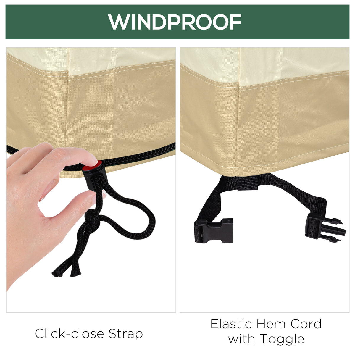 Outsunny furniture cover hem with click-close strap and adjustable elastic toggle