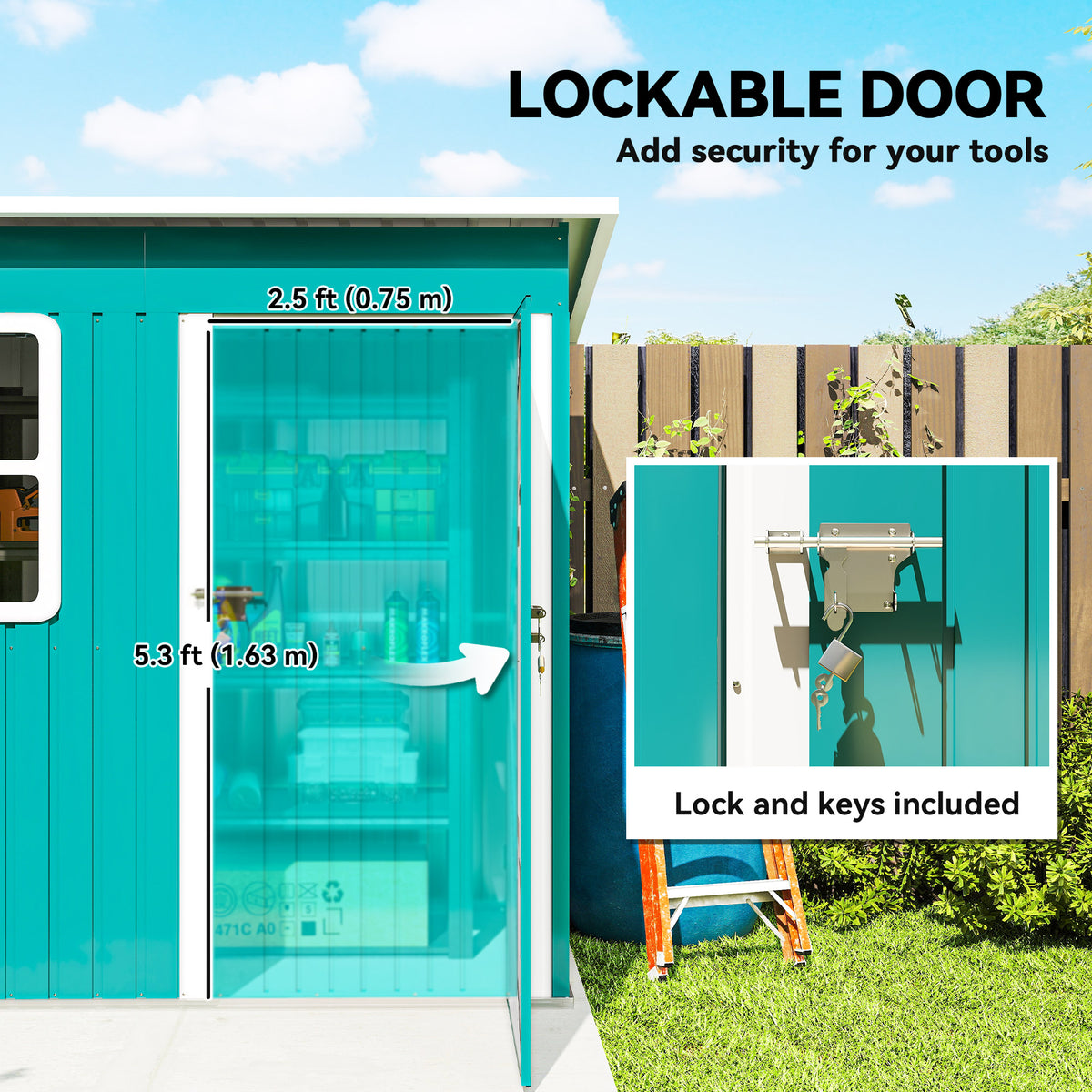 Outsunny 7 x 4ft Galvanised Steel Garden Shed, with Lock, Gloves and Foundation Kit - Green