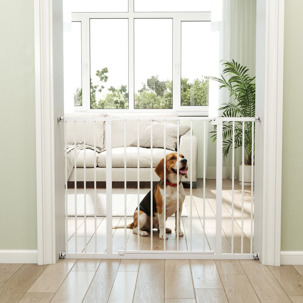 PawHut Dog Gate Pet Safety Gate Stair Barrier Pressure Mount Adjustable 76-82/86-97/101-107 cm, White