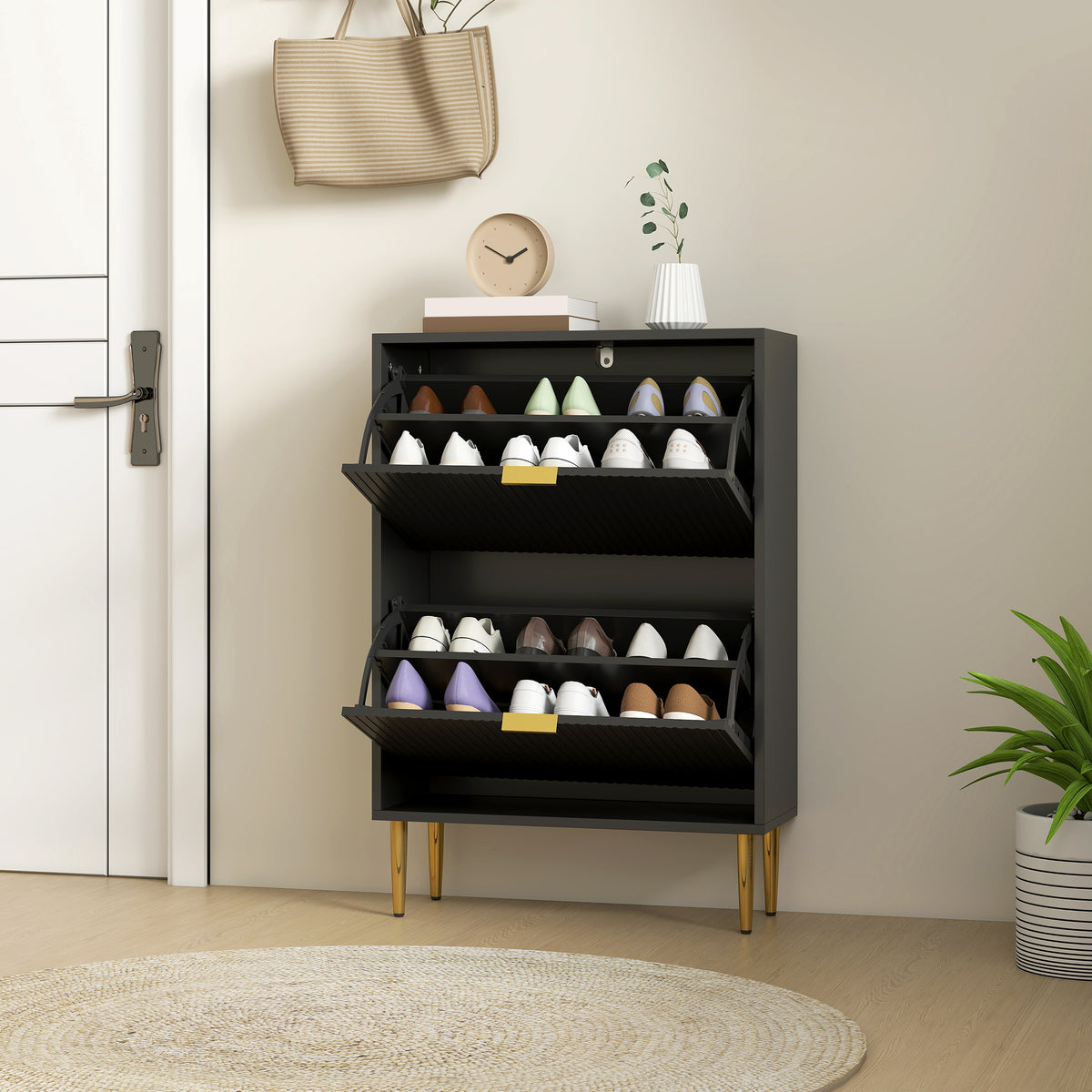 HOMCOM Elegant Two-Drawer Shoe Cabinet - Black