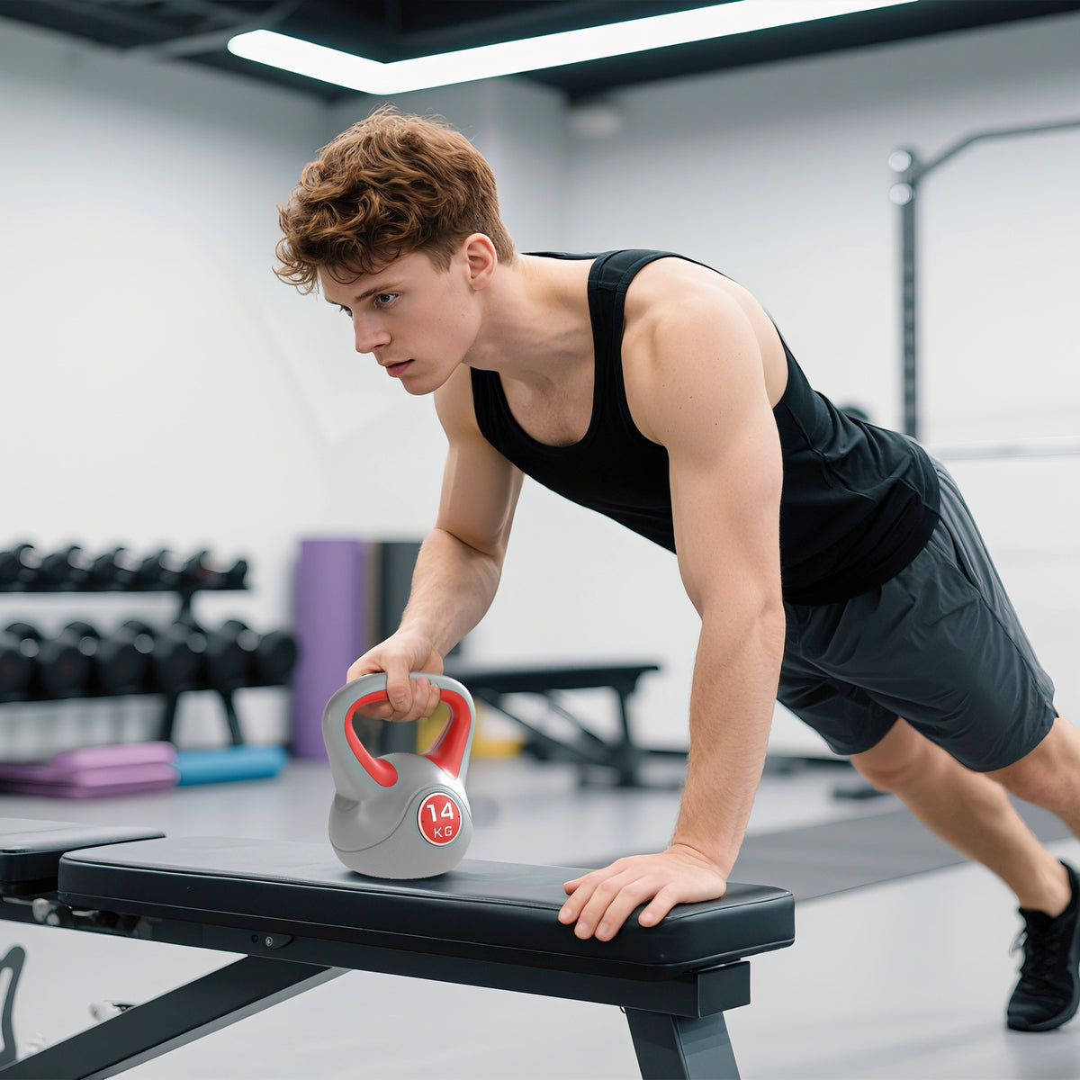 SPORTNOW 14 kg kettlebell used for a one-arm plank row
