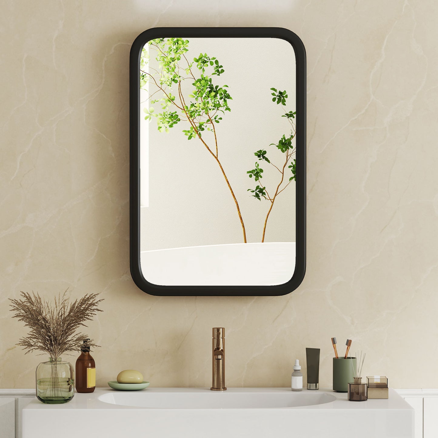 HOMCOM Bathroom Wall Cabinet with Tempered Mirror Metal Bathroom Mirror Cabinet with 3 Shelves Black