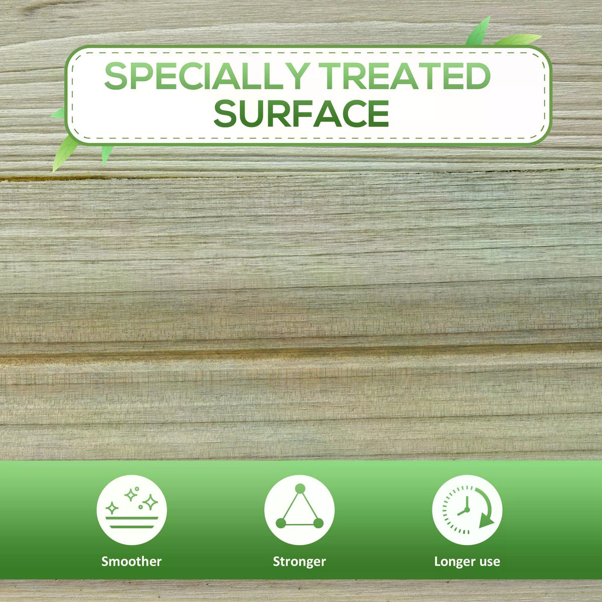Close-up of the planter's smooth, treated wood surface