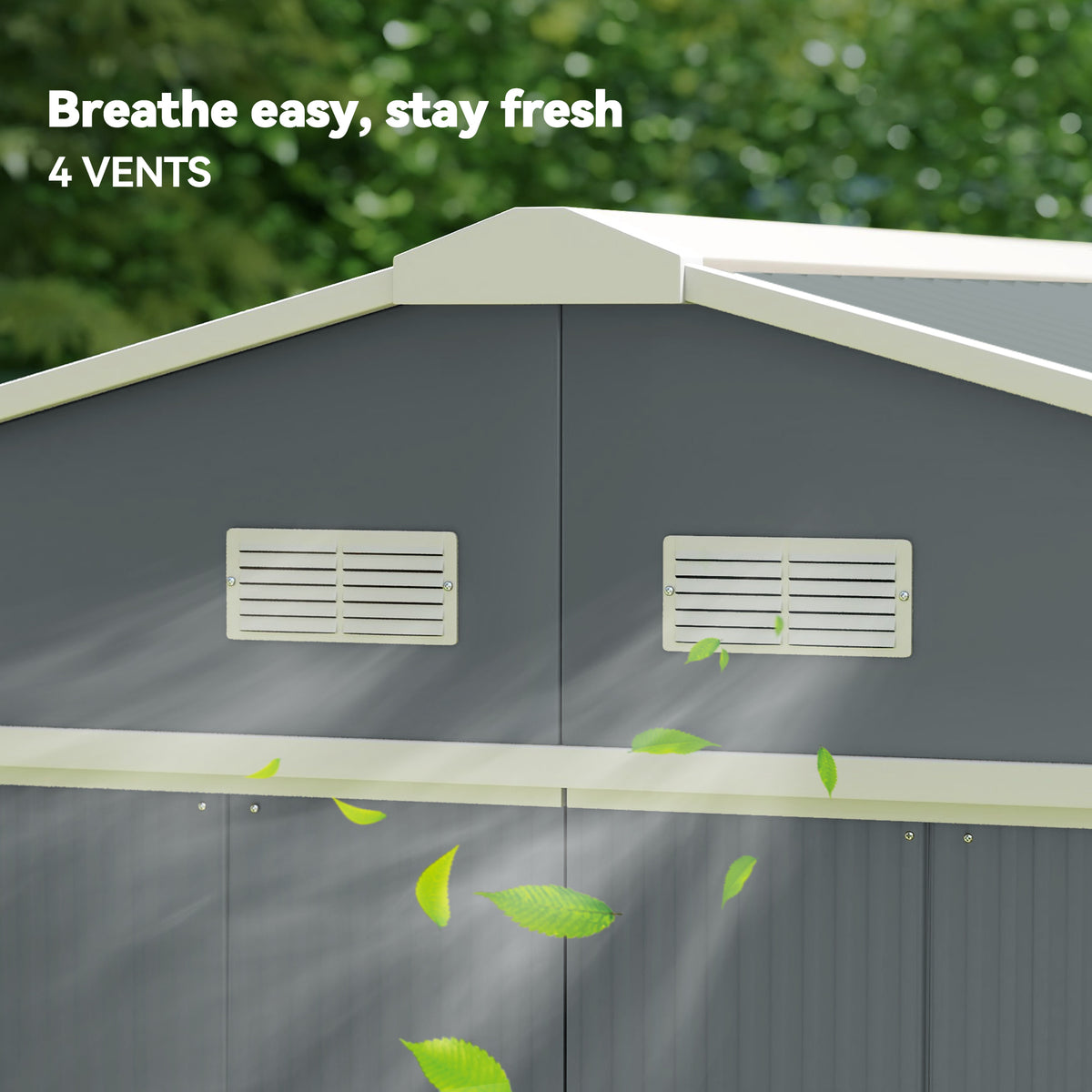 Outsunny shed gable with two ventilation grilles