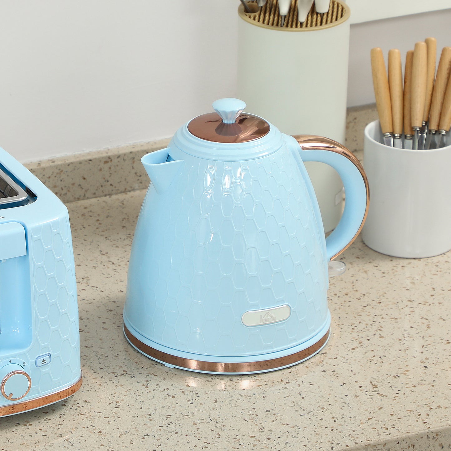 HOMCOM 1.7L 3000W Fast Boil Kettle & 2 Slice Toaster Set, Kettle and Toaster Set with Auto Shut Off, Browning Controls, Light Blue