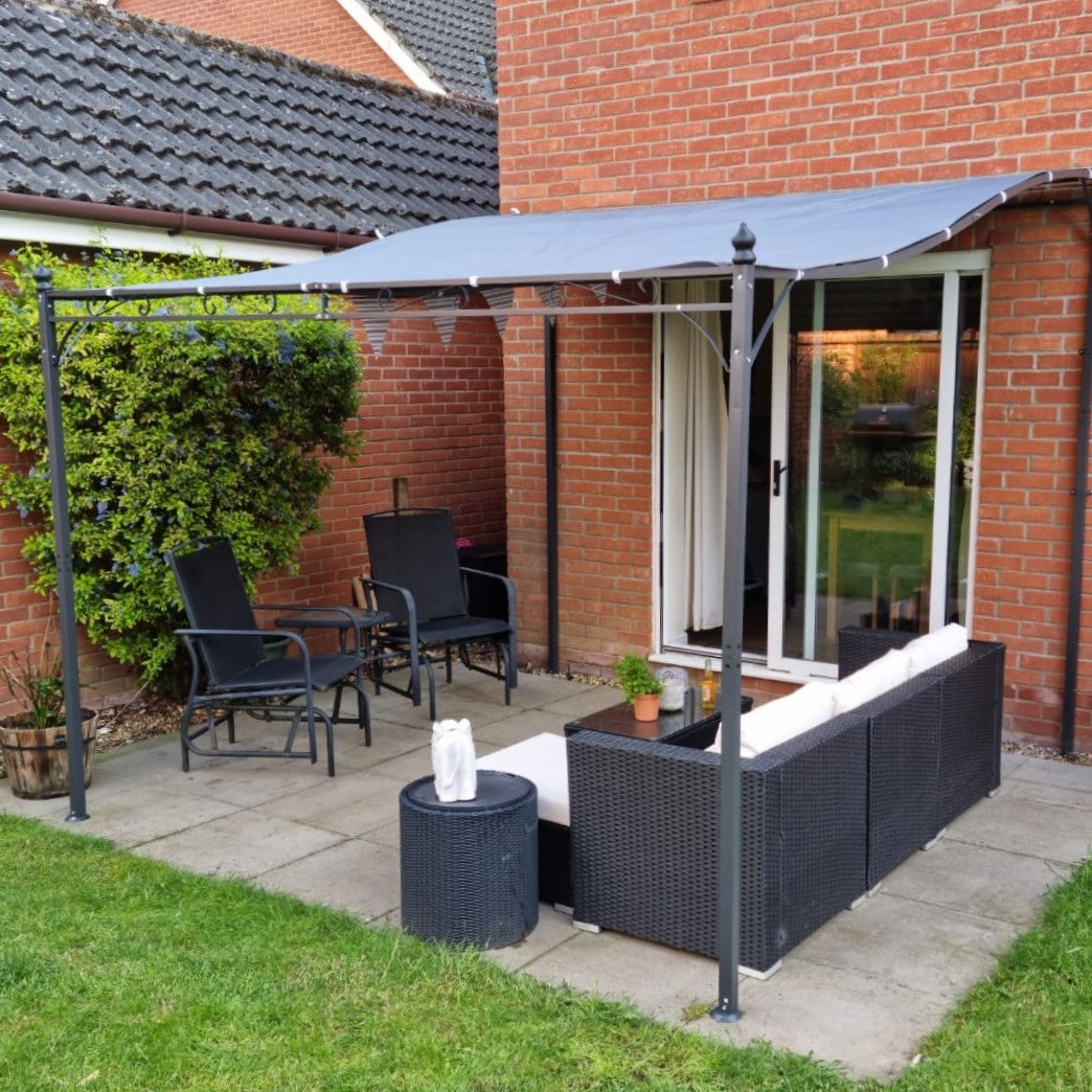 Outsunny 3x3m Metal Pergola with Canopy Garden Awning for Garden Parties, Grey