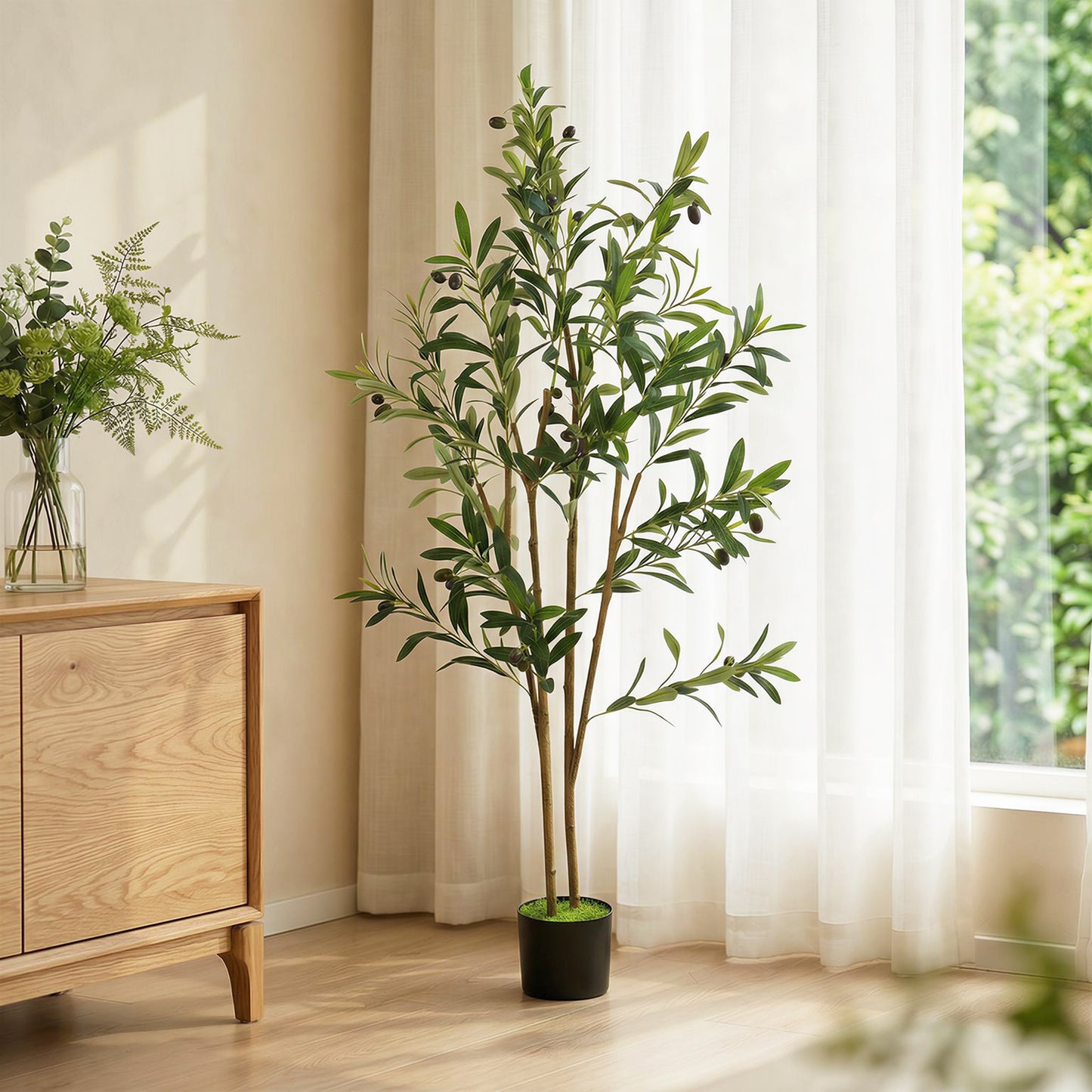 HOMCOM Decorative Artificial Plant, 120 cm Silk Olive Tree with 303 Leaves in Cement Pot, Fake Plant