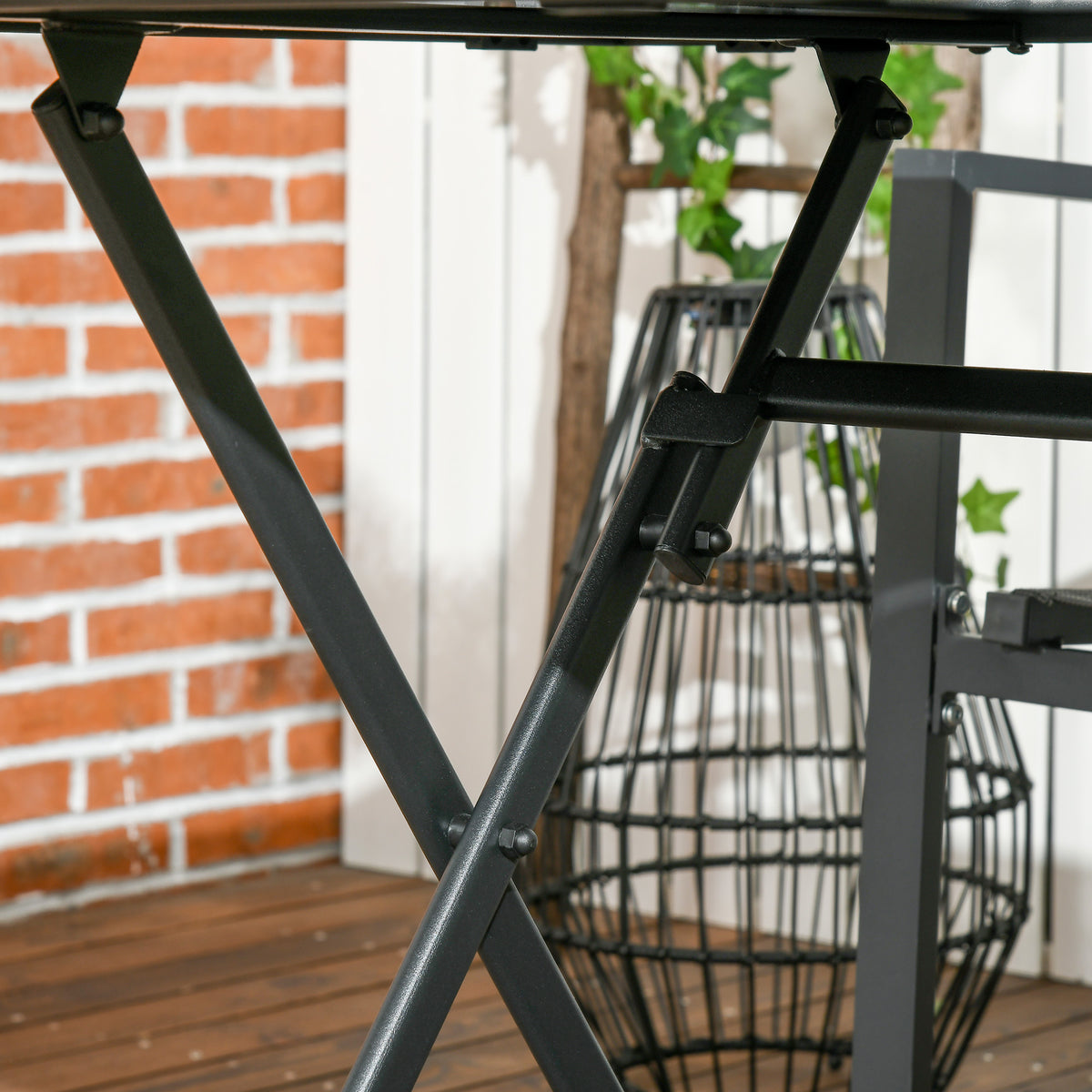Outsunny Folding Outdoor Dining Table for 6, Rectangle Garden Table Tempered Glass Top with Parasol Hole for Patio, Balcony, Terrace, 110 x 70 x 70 cm, Black