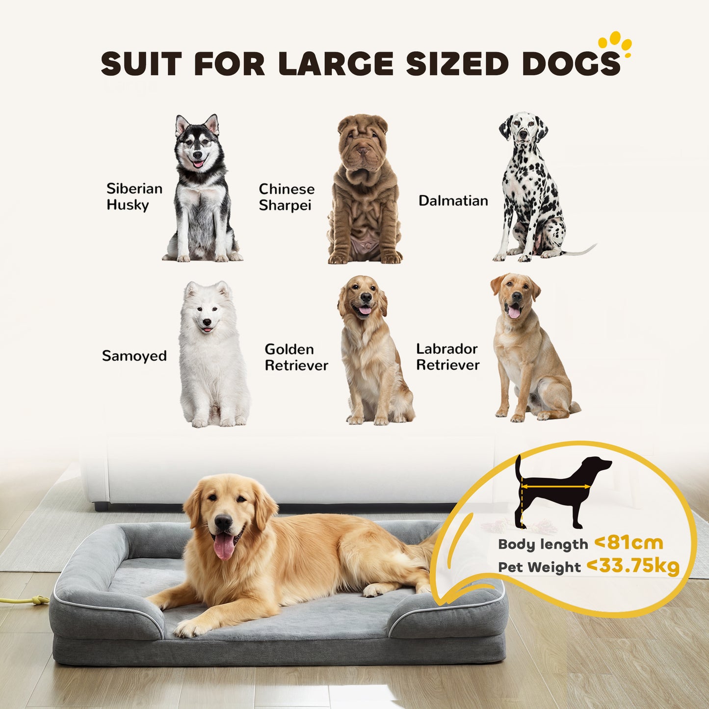 PawHut Dog Sofa Bed, Washable Pet Bed with Removable Cover and Non-Slip Bottom for Small, Medium and Large Dogs, Grey