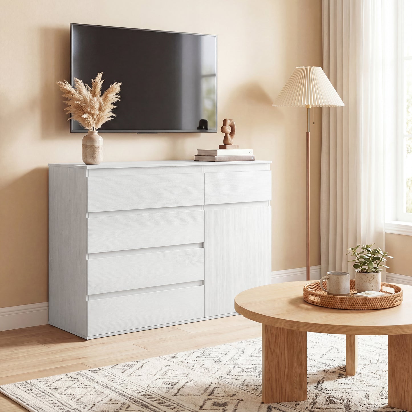 HOMCOM Modern Chest Of Drawers, 5 Drawer Dresser with Adjustable Shelf, Soft-Close Door, White