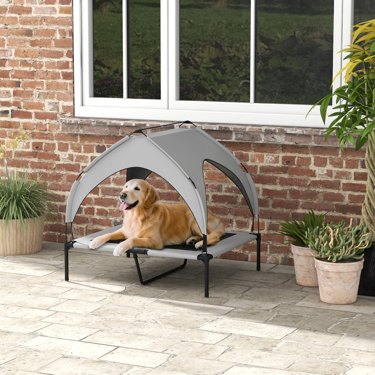 PawHut Cooling Raised Pet Bed w/ Washable Breathable Mesh, for Medium, Large Dogs, 91 x 76 x 85cm - Light Grey