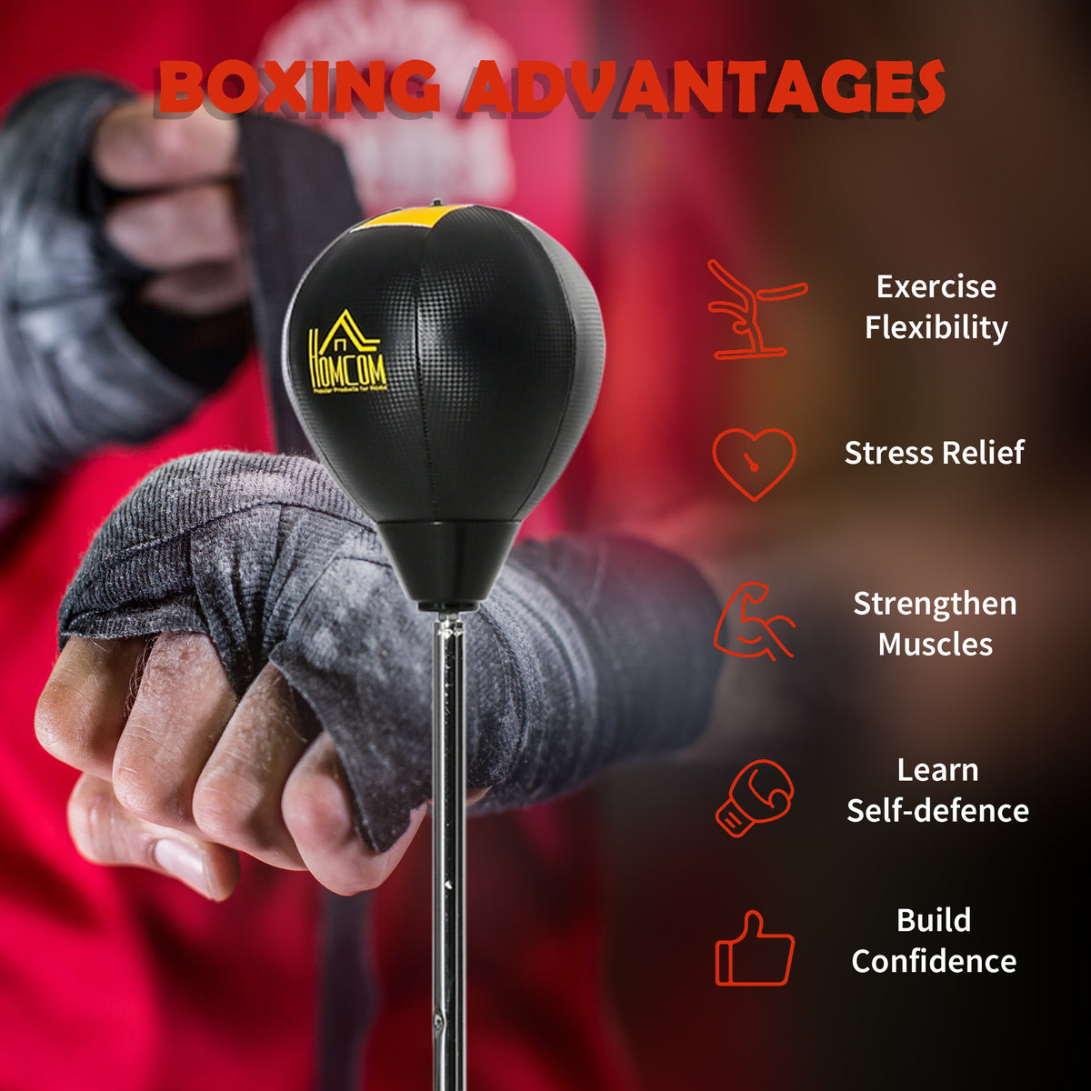 HOMCOM Punching Bag with Stand, 133-151cm Adjustable Height, for Teens, Gold Tone/Black