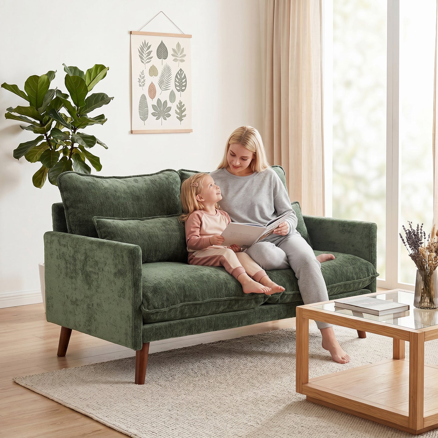 HOMCOM 2 Seater Sofa, Loveseat Sofa with Spring Cushions, Wide and Deep Seat, Wood Legs, Green