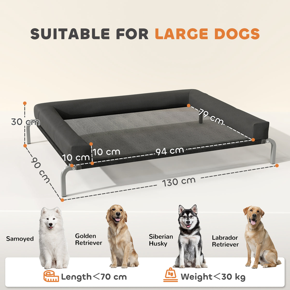 PawHut Elevated Dog Bed with Removable Bolsters, Raised Dog Bed for Large Breeds, Portable Indoor & Outdoor Pet Cots, Black
