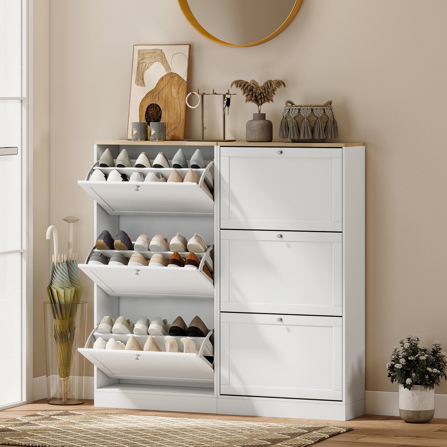 HOMCOM Modern Compact Three-Drawer Shoe Storage Cabinet - White