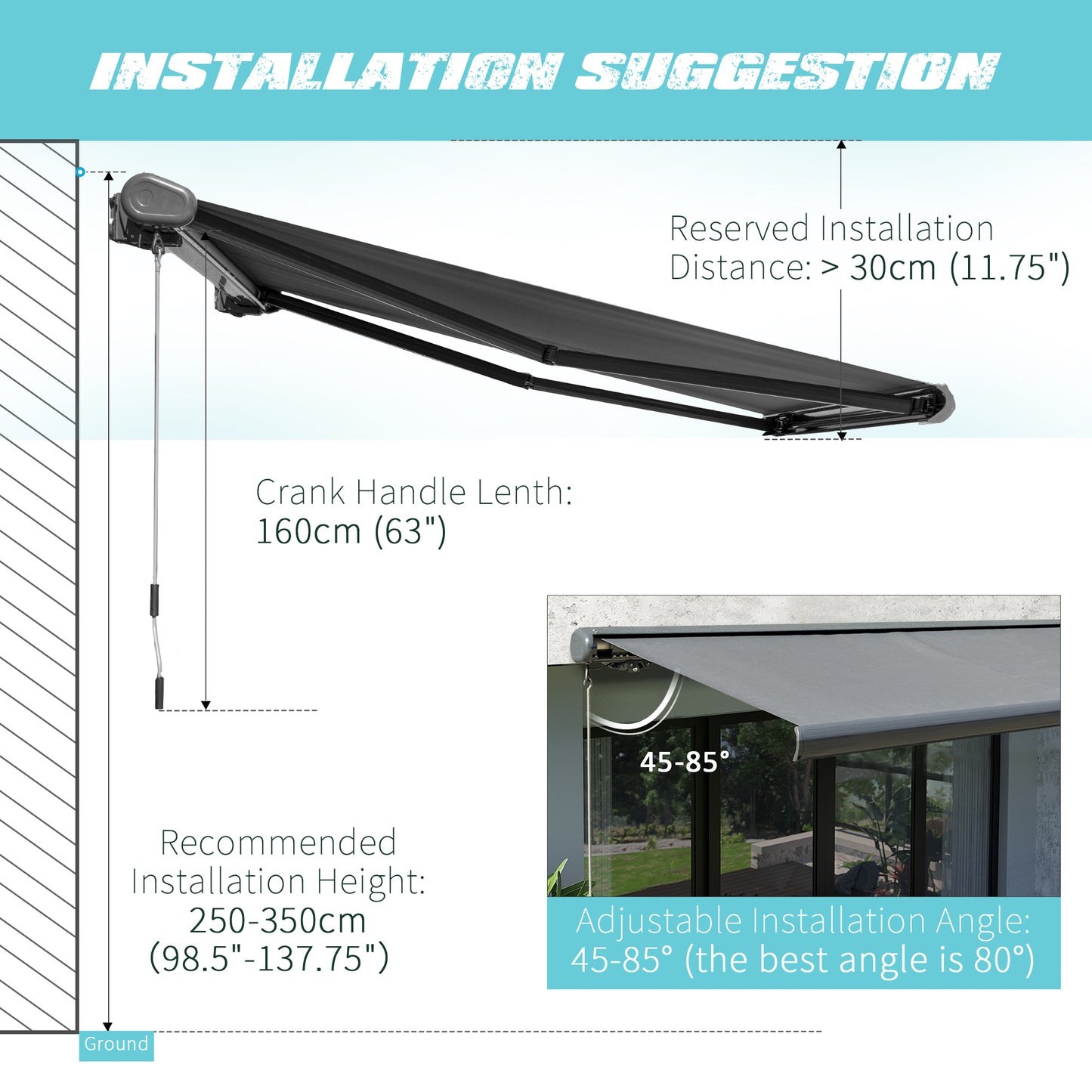 Outsunny Cassette Electric Manual Awning Door Window Retractable Canopy w/ R/C & LED 300W x 0-250D cm