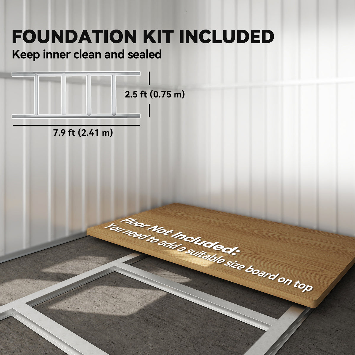 Outsunny shed foundation kit frame shown beneath a floor board