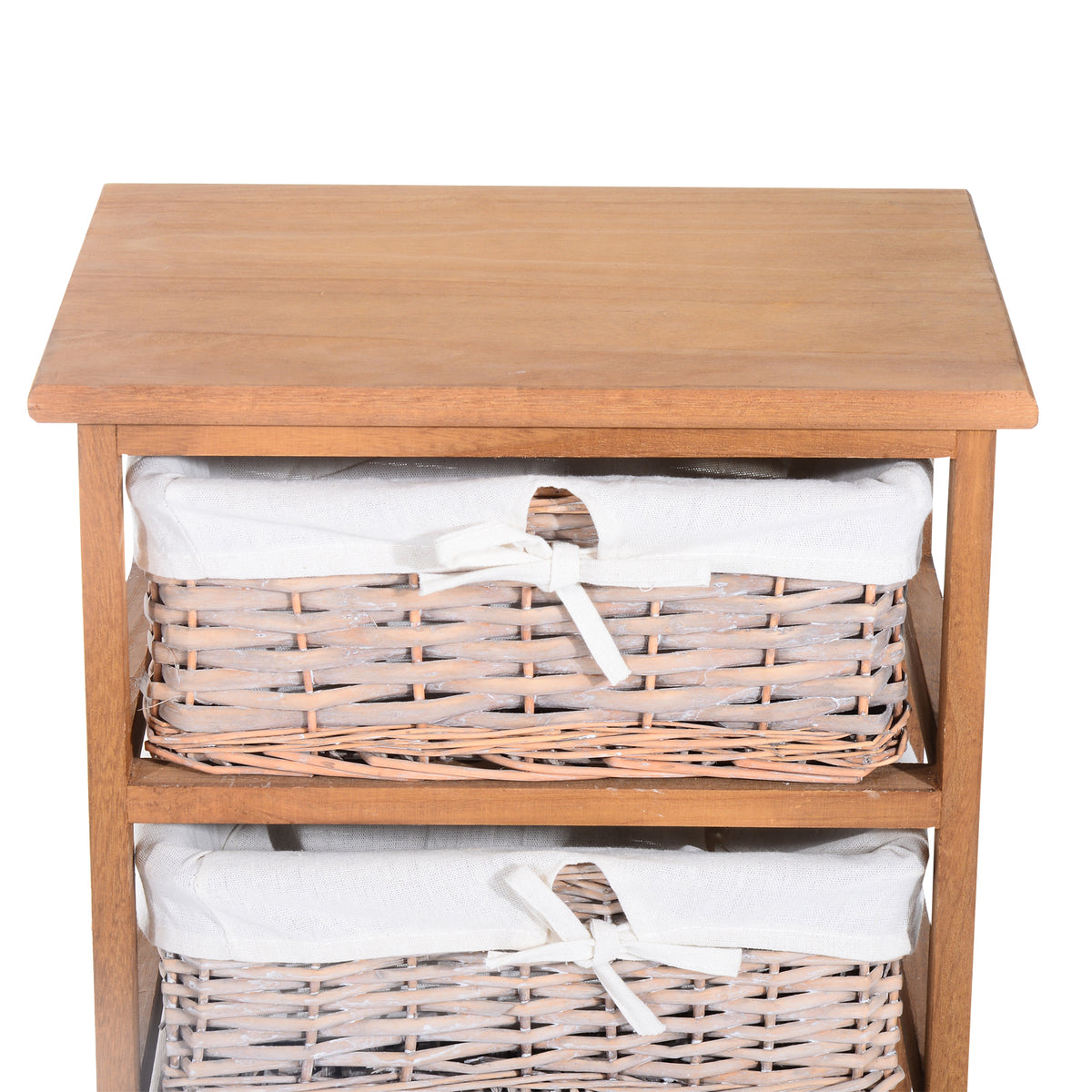 HOMCOM storage unit close-up showing two wicker drawers with white fabric liners