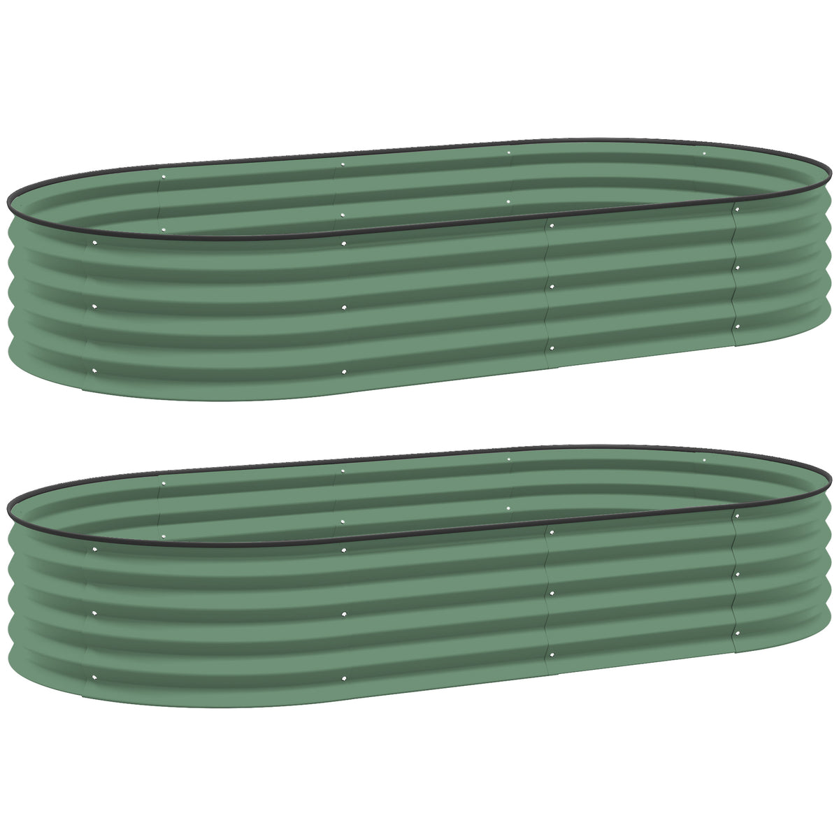 Outsunny set of two green steel planters with oval shapes and ribbed sides