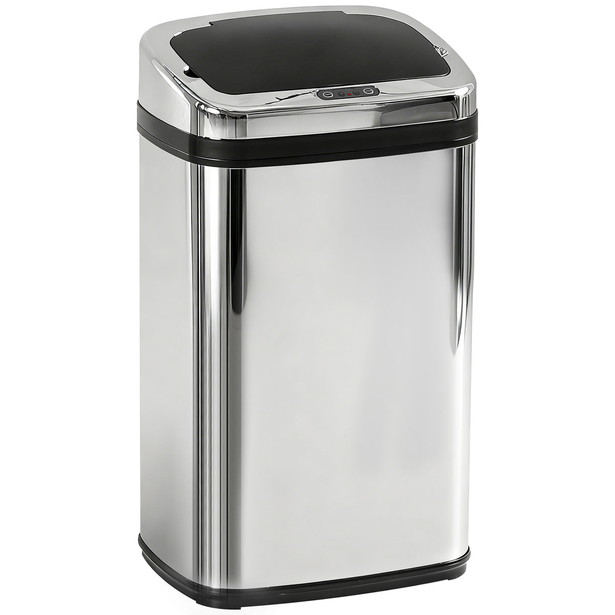 30L stainless steel motion sensor bin with a black lid and trim