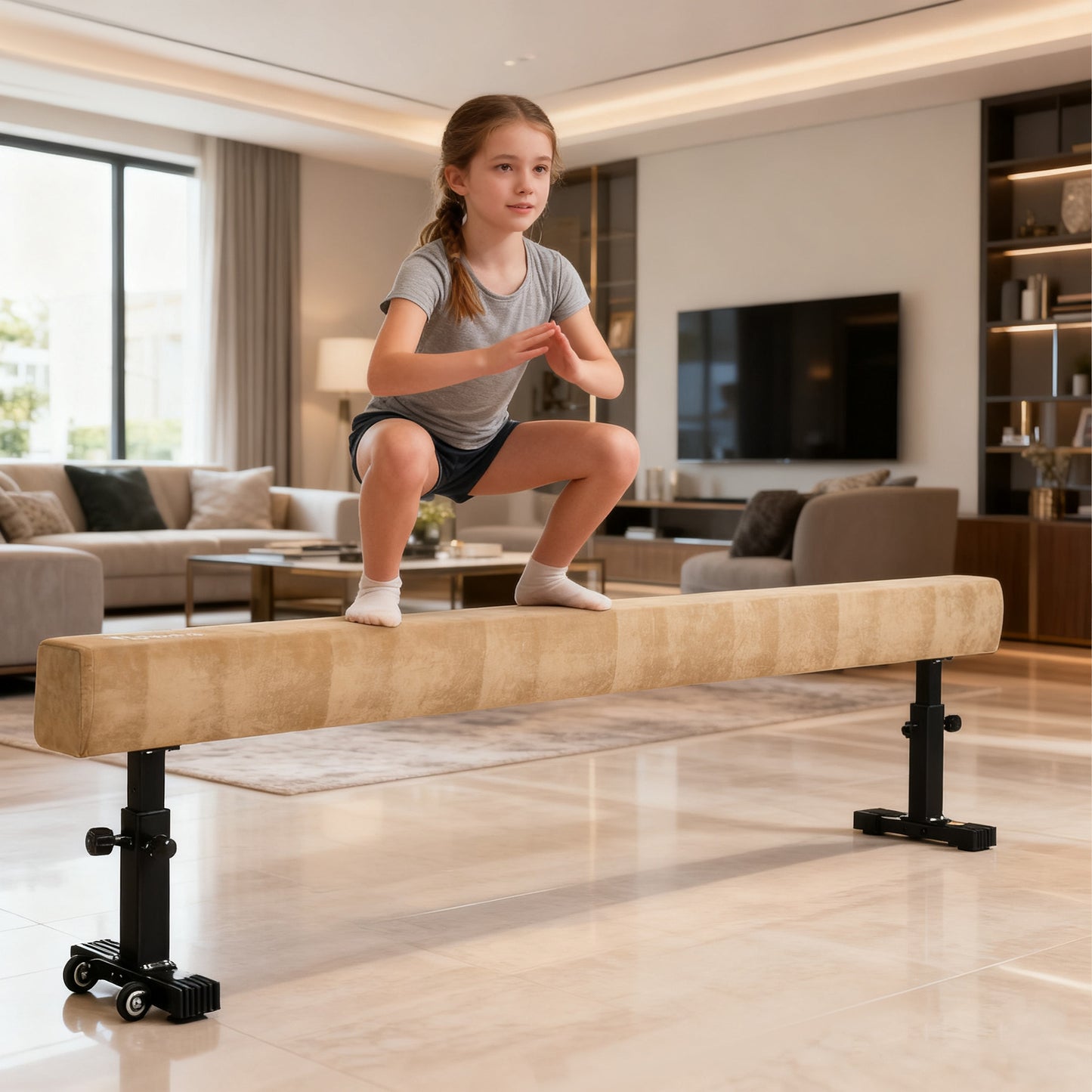 HOMCOM 7.5ft Adjustable Balance Beam, Gymnastics Beam with Wheels, Gymnastics Equipment for 6+ Years Old Training
