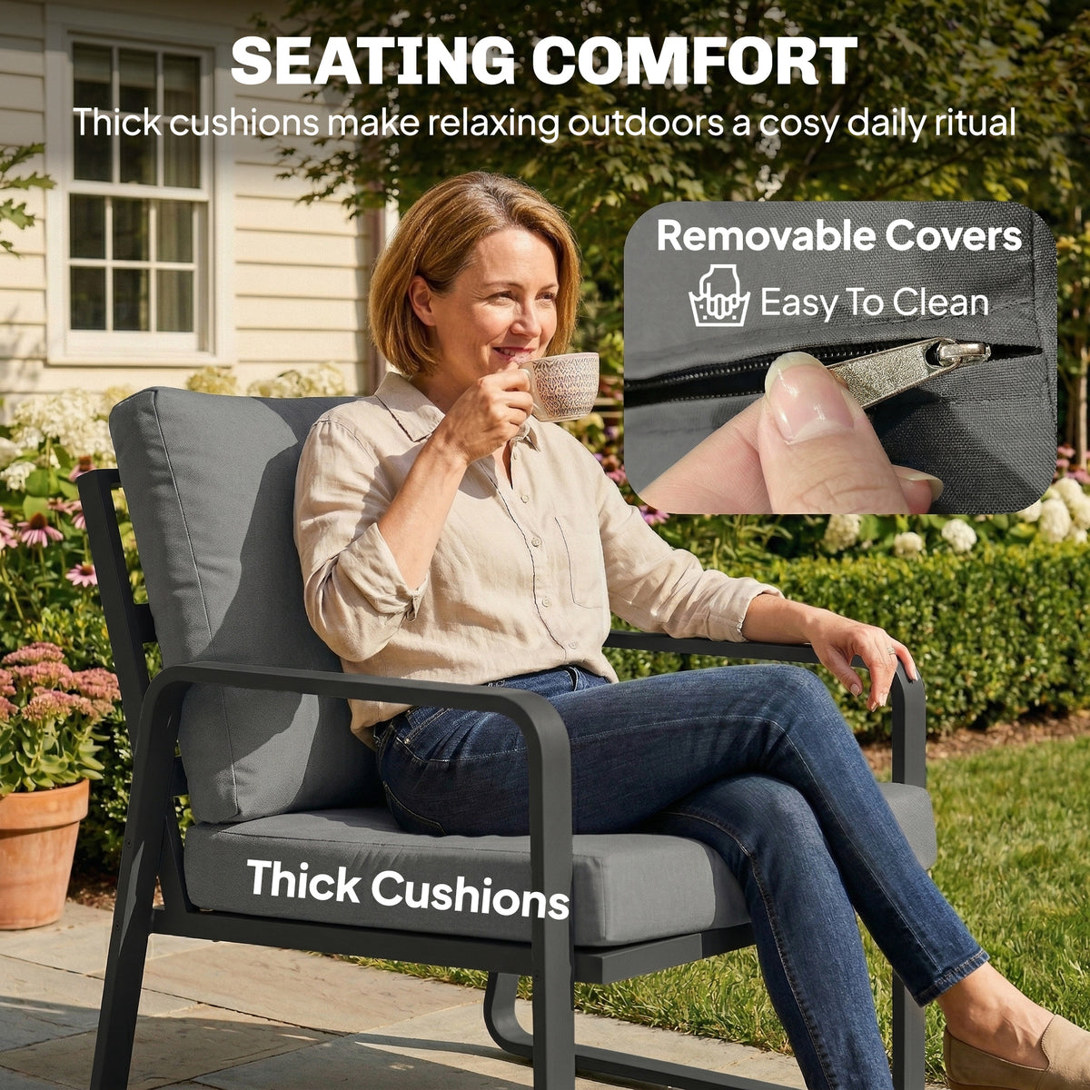 Outsunny 4 Piece Garden Furniture Set, Outdoor Sofa Set with Loveseat, 2 Armchairs, Coffee Table and Cushions