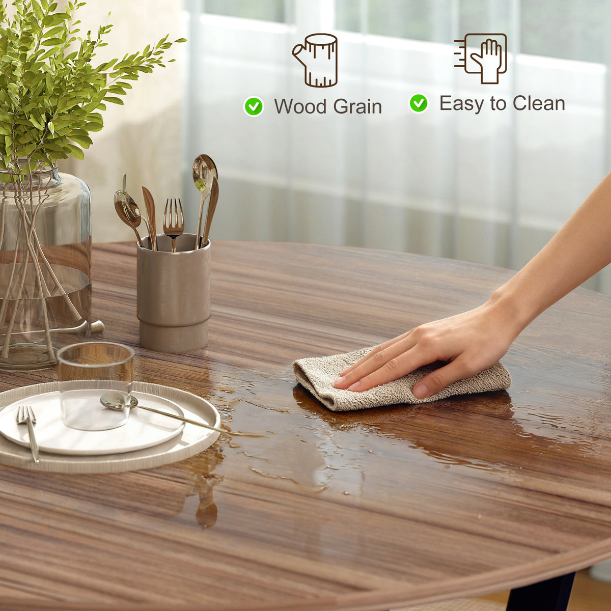 HOMCOM Dining Table, Round Kitchen Table with Black Legs, Anti-slip Foot Pads for Living Room, Dining Room 90 x 76 cm, Brown