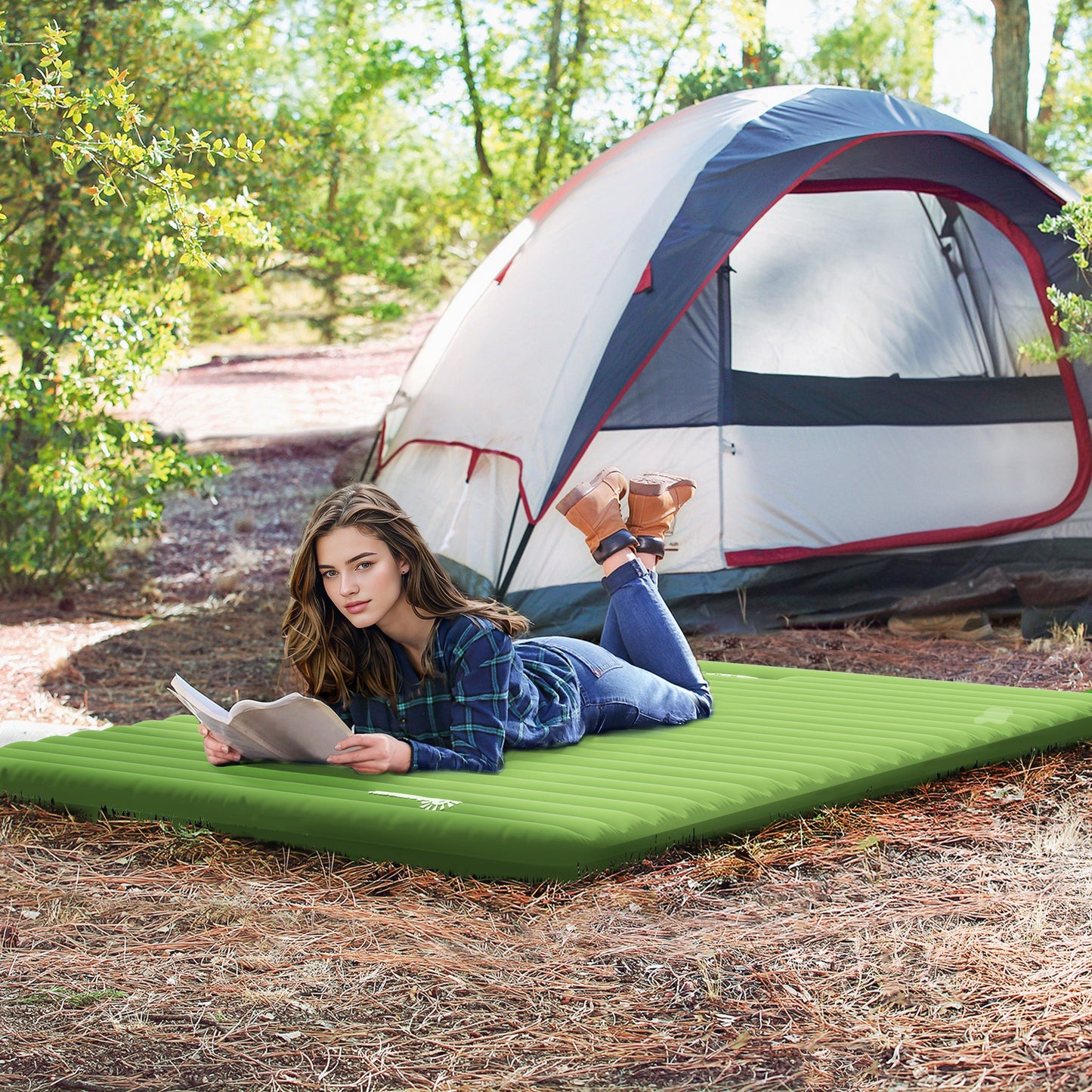 Outsunny 2 Person Camping Inflatable Mattress - Green