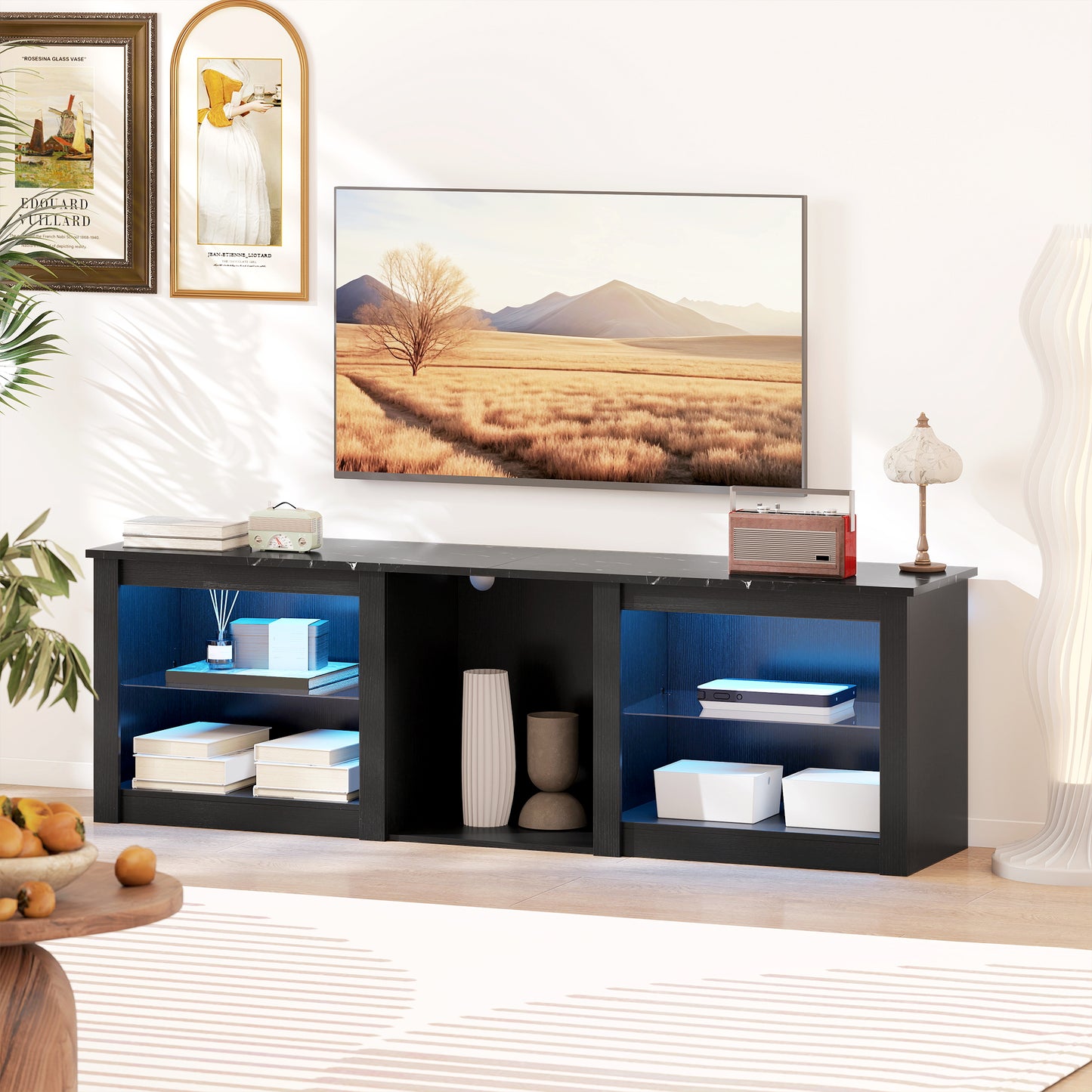 HOMCOM 65" TV Stand, with LED Lights and Storage - Black