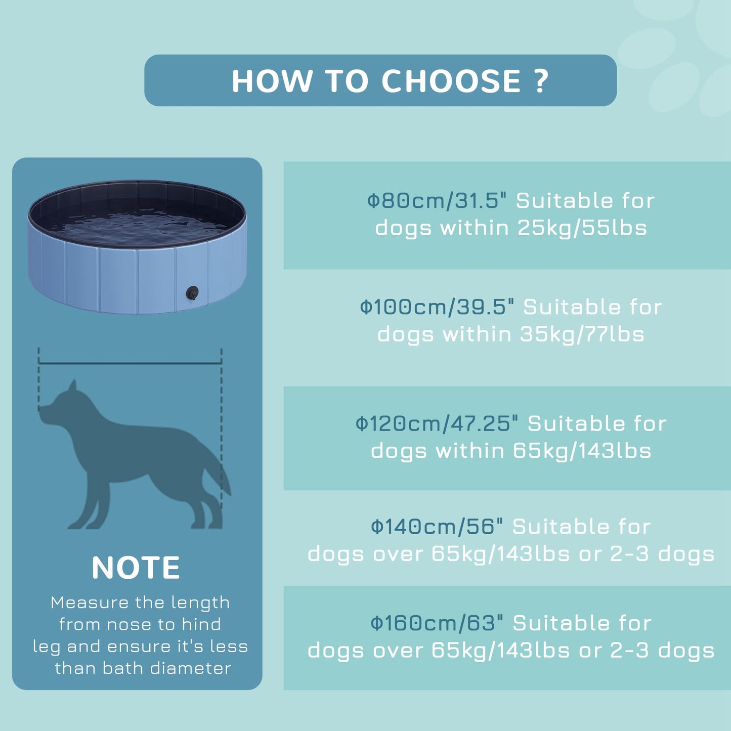 PawHut Foldable Dog Pool for Puppies and Ducks, Thickened PVC Dog Paddling Pool Bath Tub Hard Board, Anti-Slip Bottom and Drainage Hole, 100 x 30cm, Blue