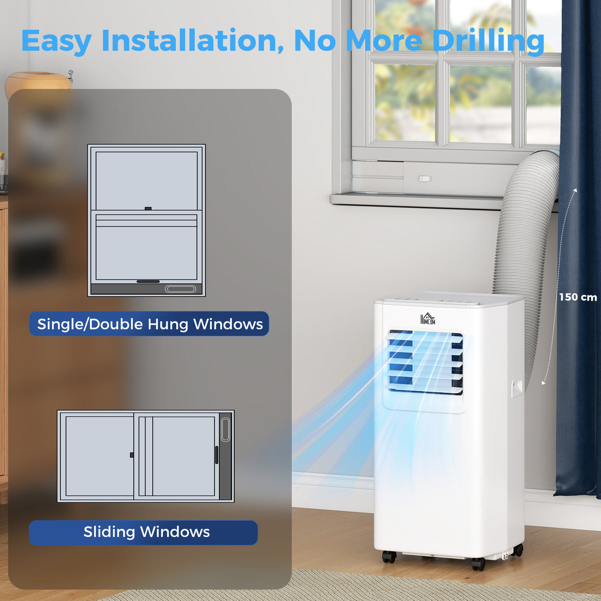 HOMCOM 5000 BTU Portable Air Conditioner, 4-in-1 Air Conditioning Unit, Dehumidifier, Cooling, Fan, Sleep Mode, with Remote Control, 2 Speeds, 24H Timer, Window Venting Kit, 12m²