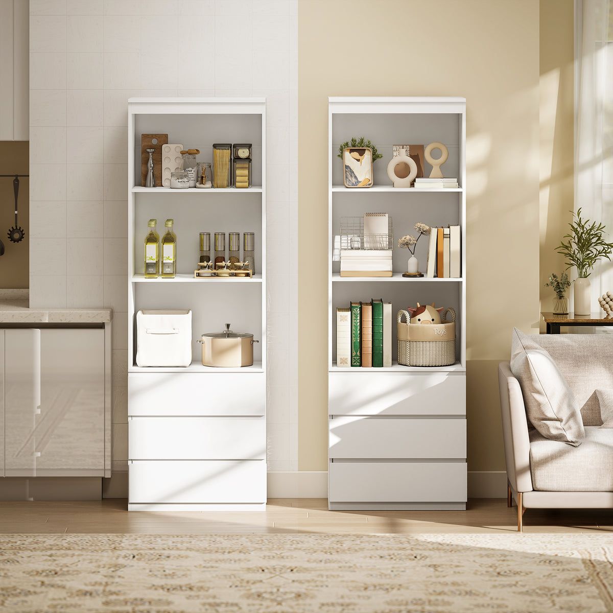 HOMCOM 180cm Tall Bookcase, with Shelves and Drawers - White