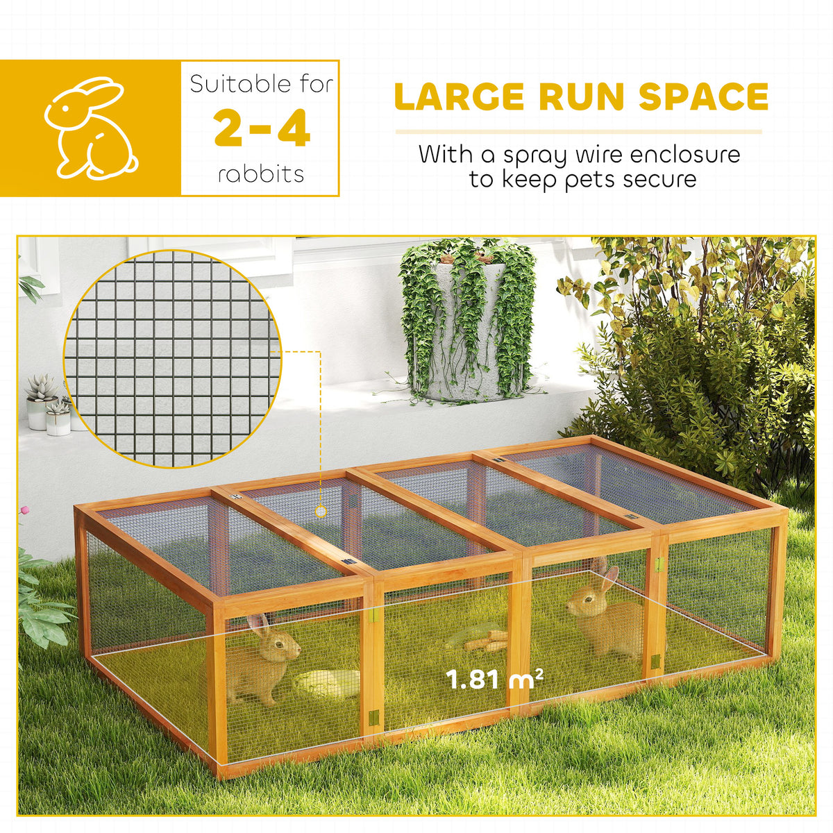 PawHut wooden rabbit run with mesh enclosure and 1.81 m² of space