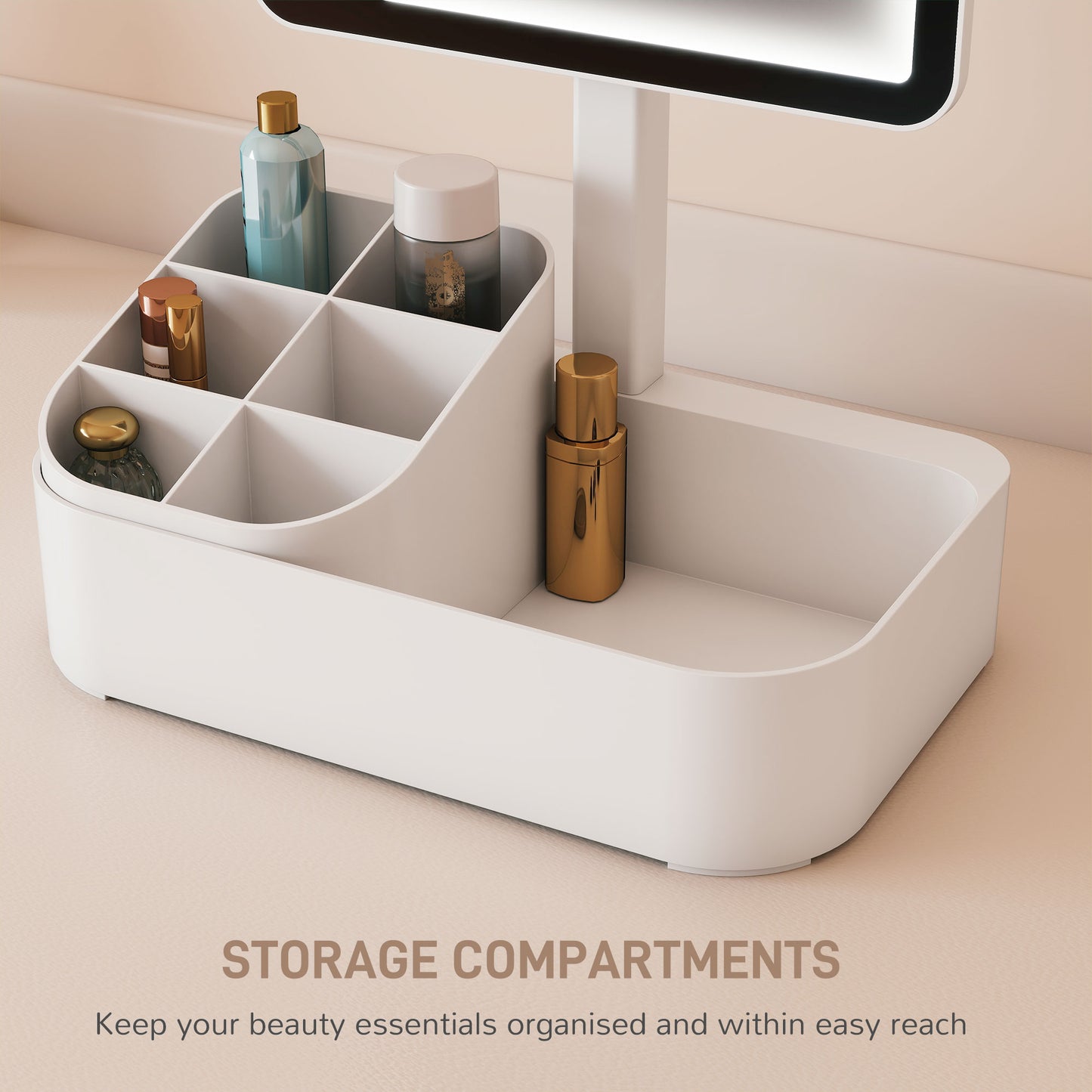 HOMCOM Makeup Mirror with Lights, Rechargeable Vanity Mirror w/ Touch Screen, 2 Lighting Modes and 180° Rotation, White