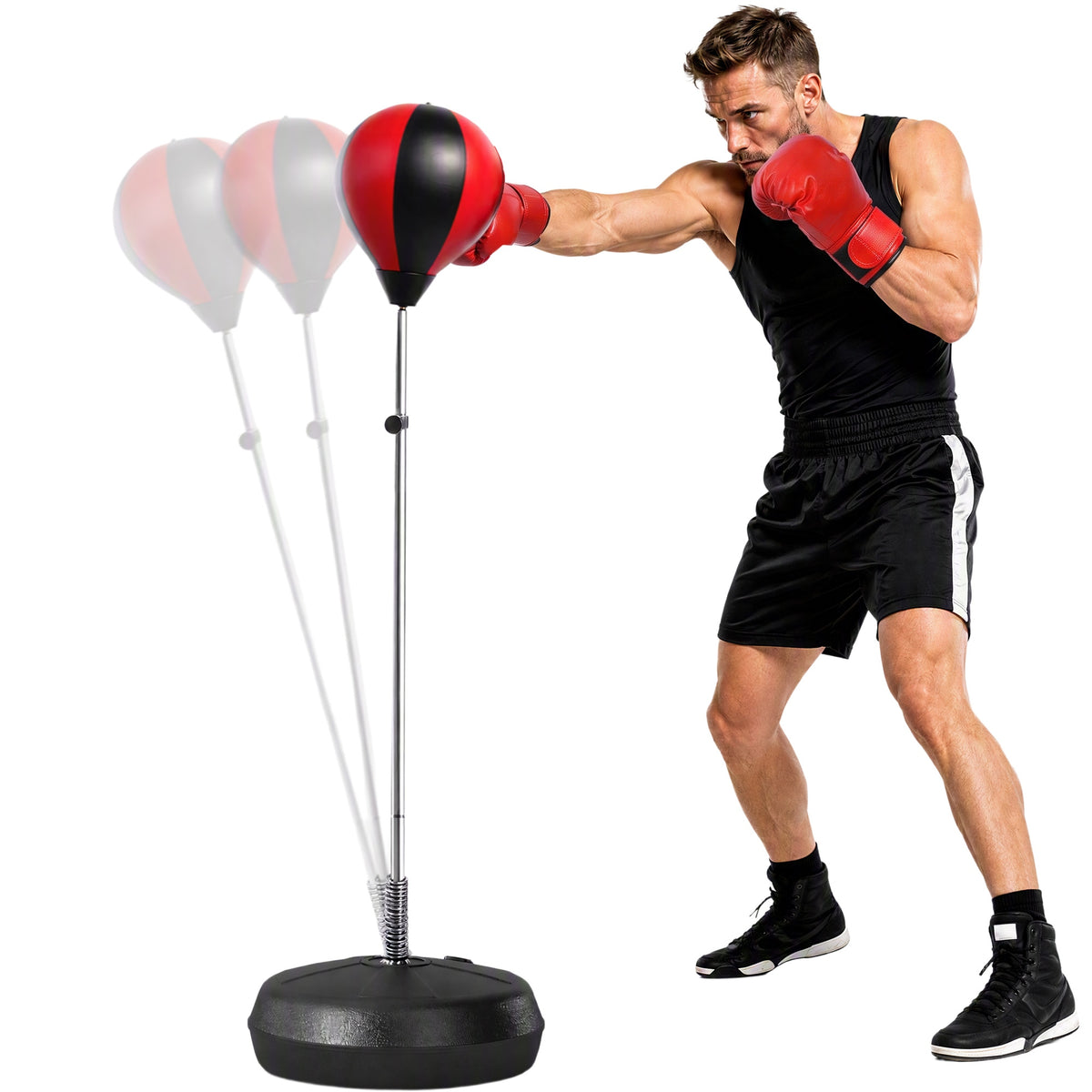 HOMCOM freestanding punching bag set with adjustable stand and red boxing gloves