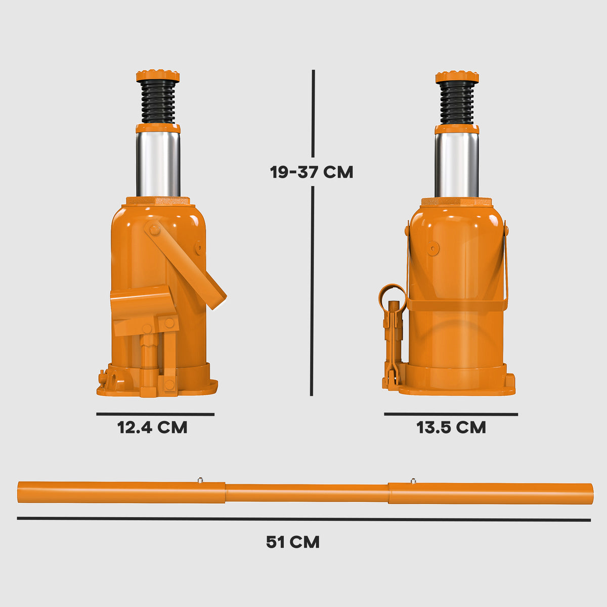 HOMCOM 12 Tonne Hydraulic Bottle Jack with 19-37 cm Lifting Range, Heavy Duty Portable Compact Car Jack Lift with Saddle and 3 Section Handle for Pickup, Truck, Auto Repair Maintenance, Orange
