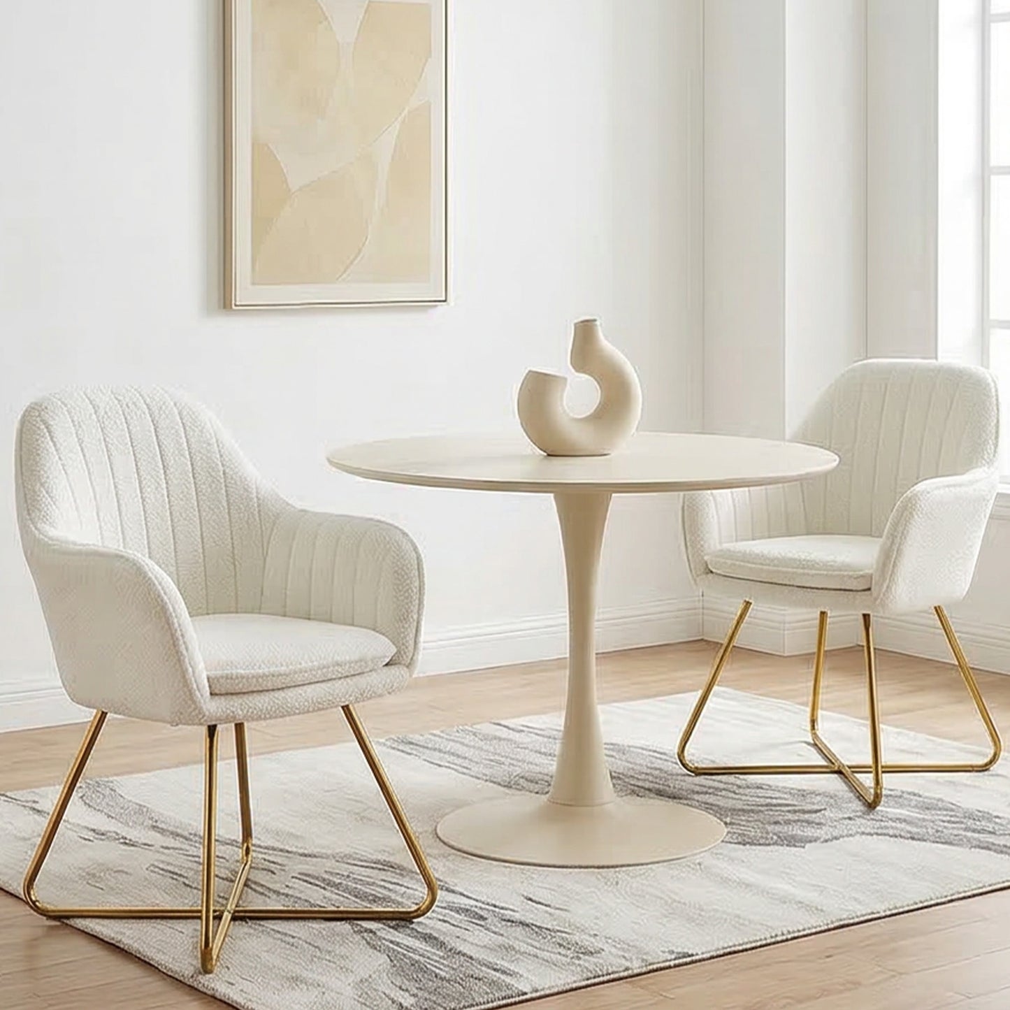 HOMCOM Set of Two Boucle Dining Chairs - Cream