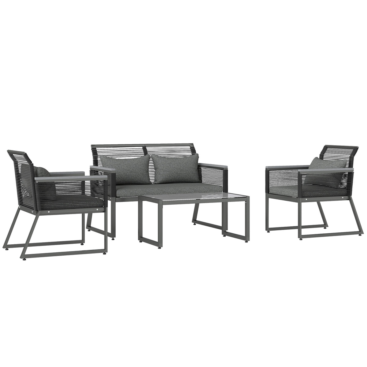 Photo of Outsunny 4 Pieces Rattan Garden Furniture Set - Charcoal Grey in Grey colour on a white background