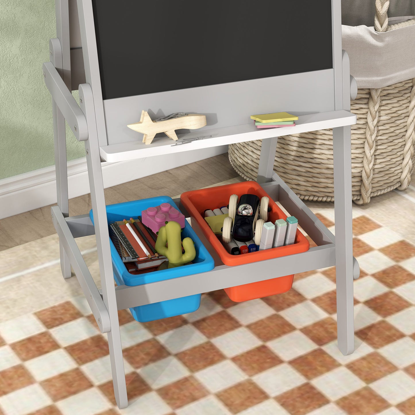 AIYAPLAY Art Easel for Kids with Paper Roll, Double-Sided Painting Easel with Chalkboard, Whiteboard