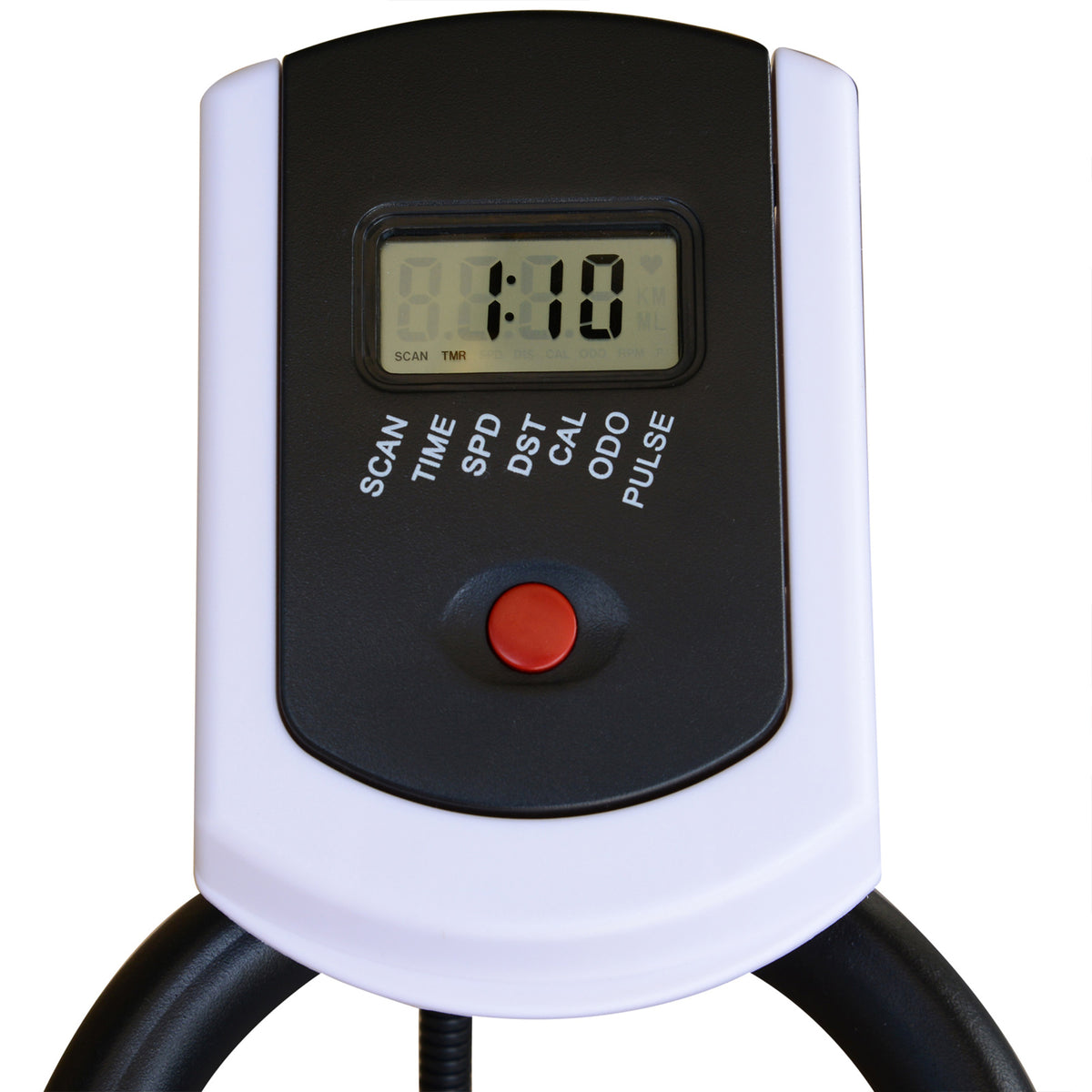 Exercise bike LCD monitor with timer display and scan, time, speed, distance, calories, and pulse labels