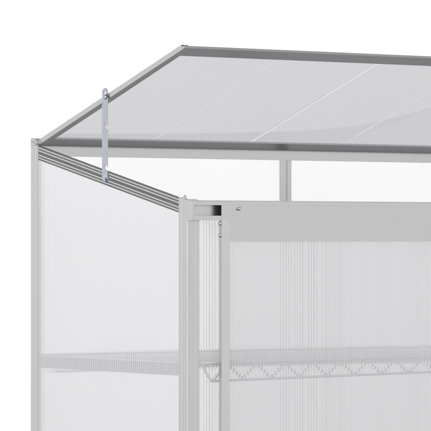 Outsunny greenhouse roof support and sliding door track detail