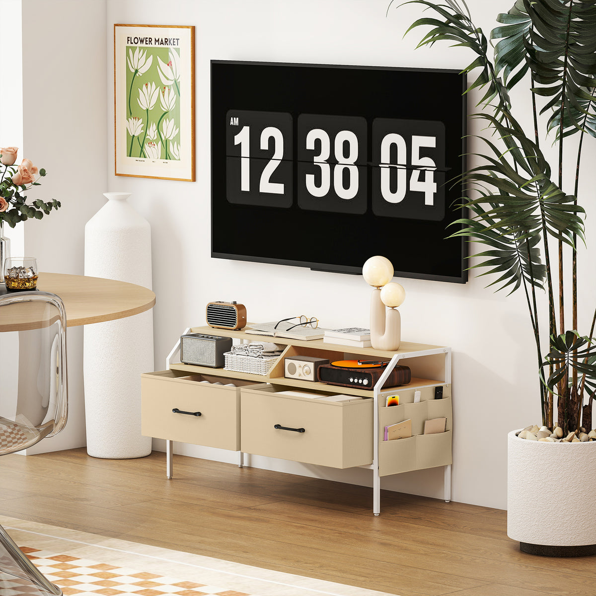 HOMCOM Industrial-Style TV Stand Cabinet - Natural Wood Finish