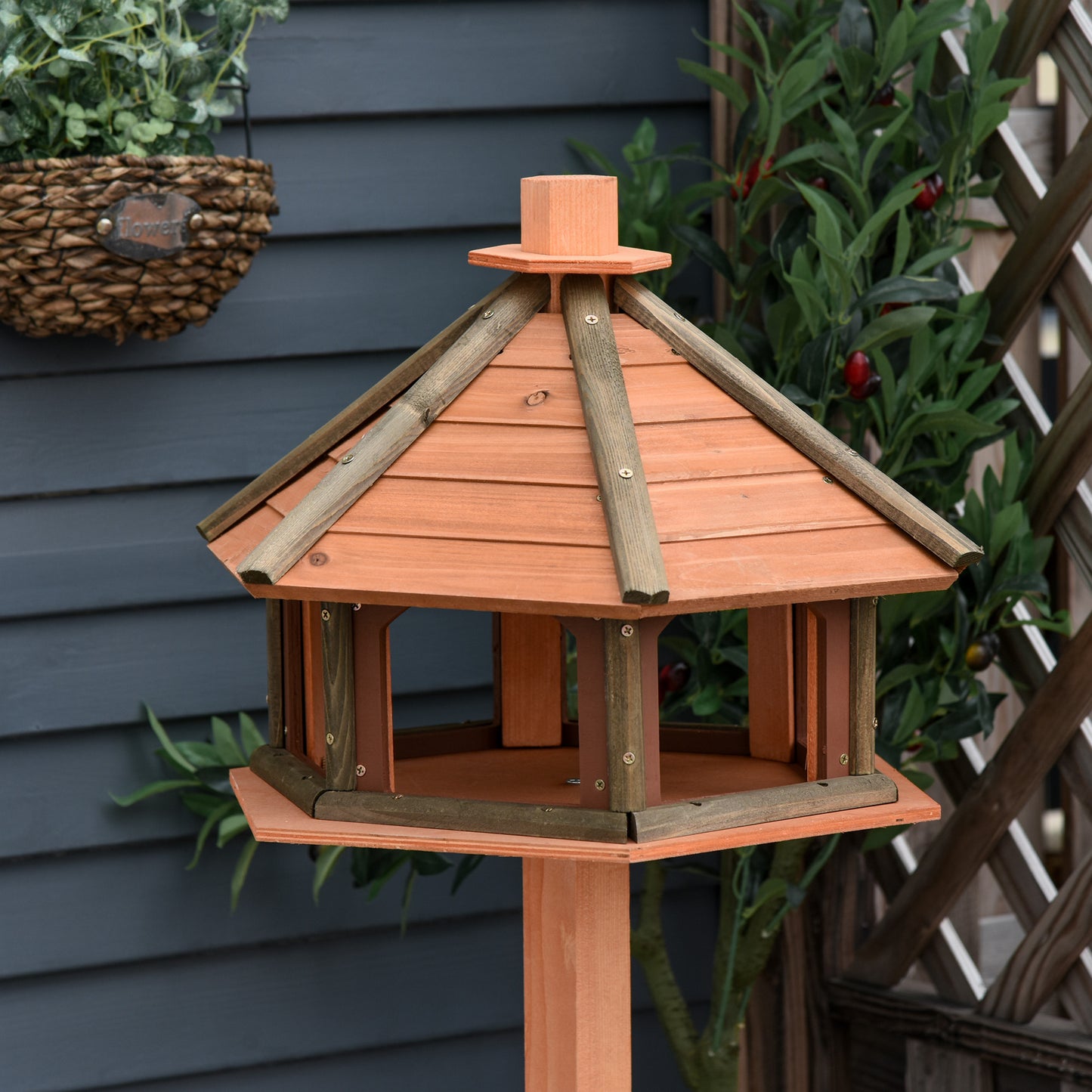 PawHut 130cm Wooden Bird Table, Feeding Station with Roof for Outdoor, Brown