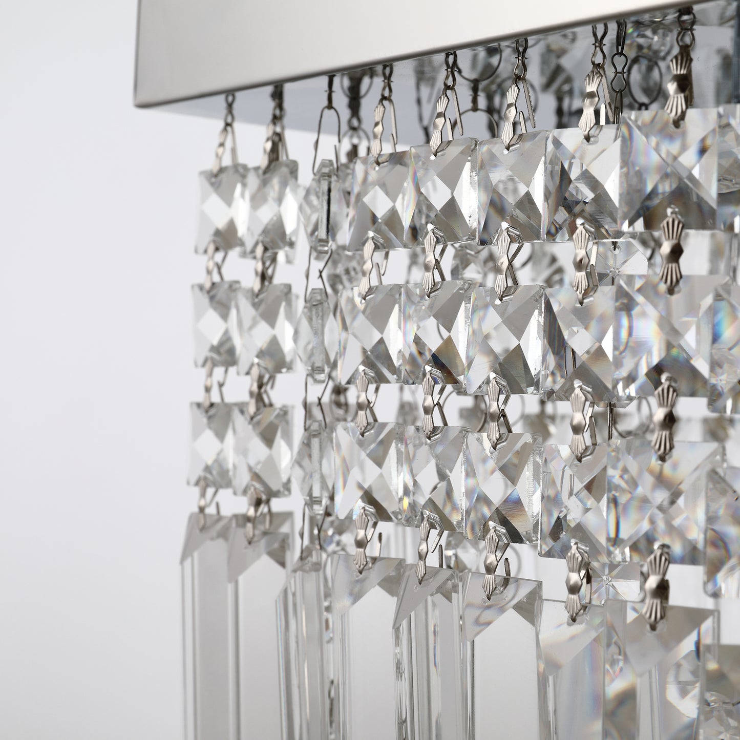 HOMCOM Modern Crystal Ceiling Light Square Crystal Chandelier for Living Room, Dining Room, Hall, 5 x E14 Lamp Holders, Silver, 80 x 25 x 23cm